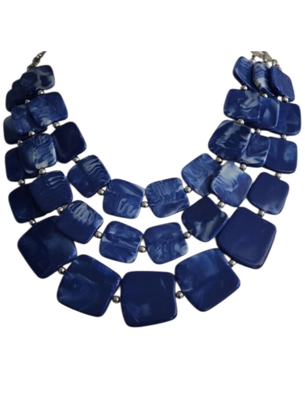 Blue Silvertone Necklace Earring Set Cascading Layers